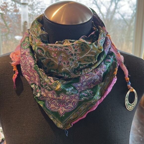 Handcrafted silk 925 silver turquoise inlay scarf embroidered hair hat headband main image 8